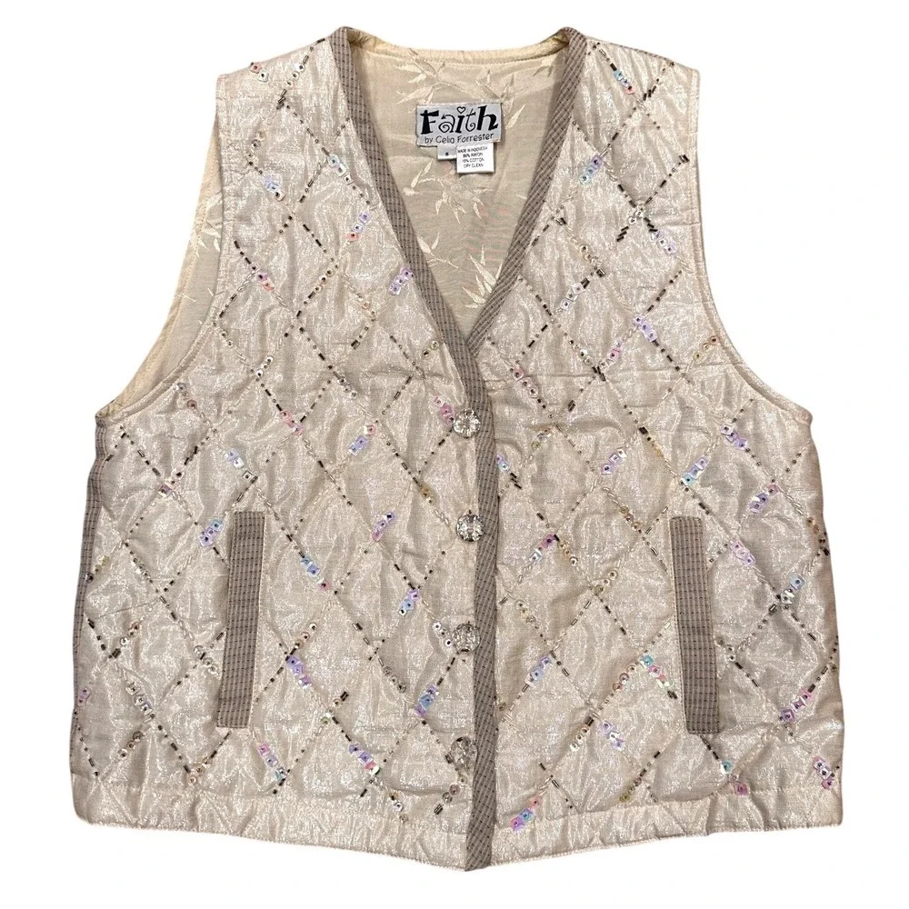 VTG Faith Celia Forrester Embellished Quilted Vest Y2K Art to Wear Size Small - Picture 1 of 7